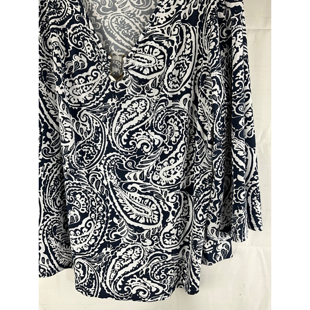 Cato Women's Paisley Print V-Neck Long Sleeve Tunic Top Blue/White L Used - Picture 3 of 6